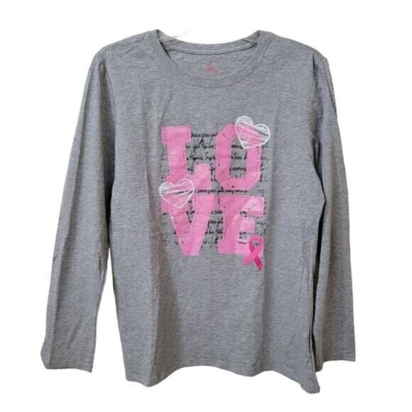 National Breast Cancer Foundation T Shirt Long‎ Sleeve Womens Large 12-14 LOVE - Picture 1 of 6